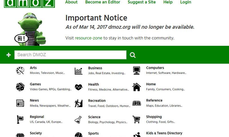 Проект DMOZ Open Directory закрывается 14.03.2017